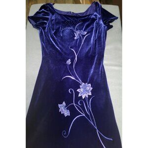 VTG Blue Purple Velvet Embroidered Floral Whimsigoth Fairy y2k Maxi SZ 10 Grunge